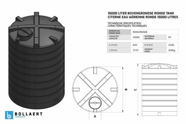 Bovengrondse Ronde Watertank - Met pomp - 15000 liter (Ø 2,40 m)