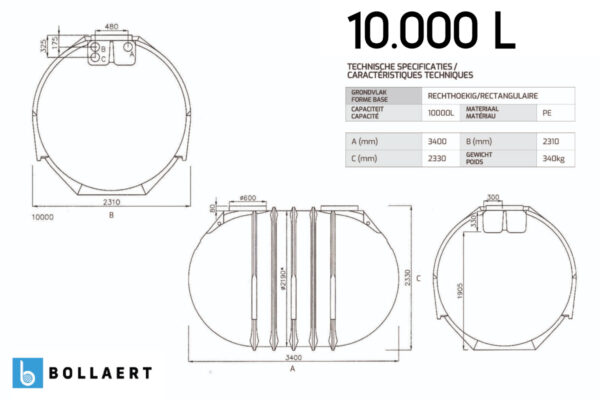 Ondergrondse regenwatertank in kunststof - NAUTILUS - 10000 liter