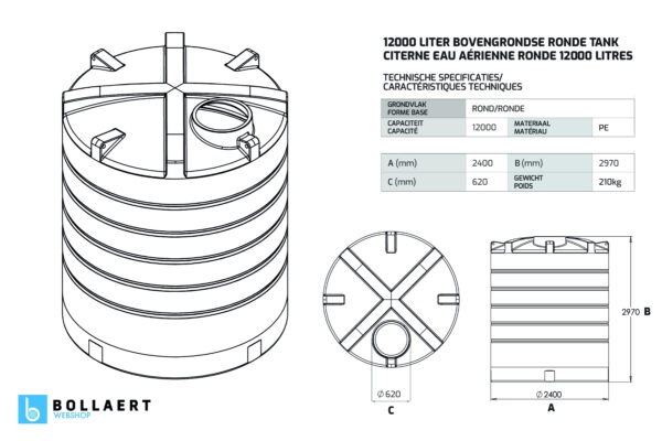 Bovengrondse Ronde Watertank - 2 x 12000 liter - gekoppeld (Ø 2,4 m)