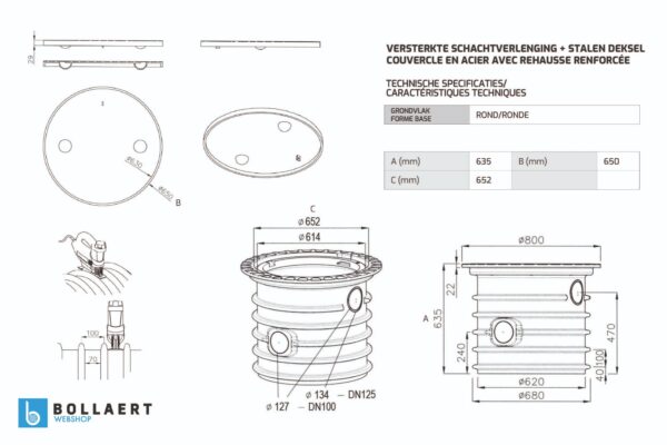 Versterkte schachtverlenging 60 cm + stalen deksel 600 mm | voor NORDIC, NAUTILUS & BELUGA ondergrondse watertanks