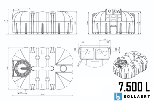 Platte kunststof septic tank - 7.500 liter