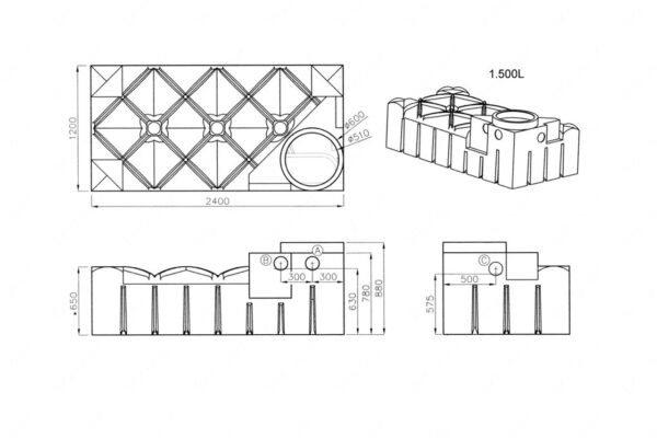 Ultraplatte kunststof septic tank - 1500 liter