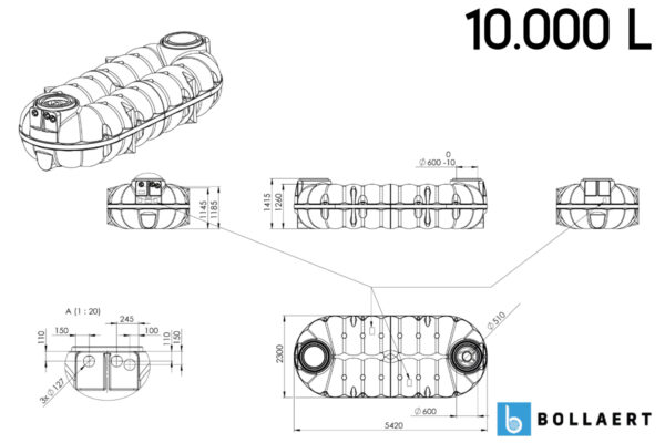 Platte kunststof septic tank - 10.000 liter