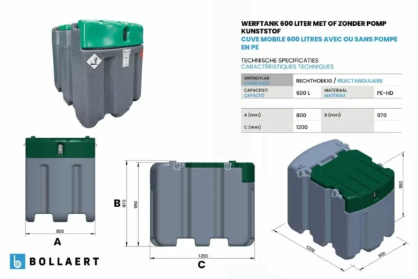 Mobiele dieseltank 600 liter - met of zonder pomp