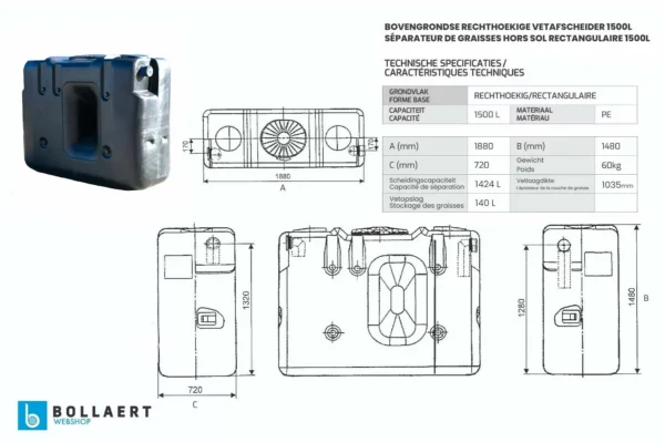 Vetafscheider 1500 liter - bovengronds