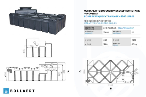 Ultraplatte bovengrondse septische tank – 1500 liter