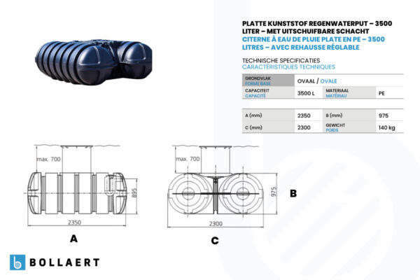 technische tekening kunststof regenwaterput 3500 liter