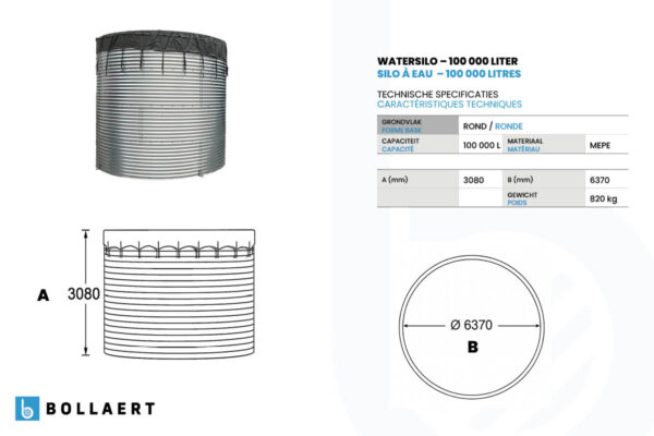 technische tekening watersilo 100000l