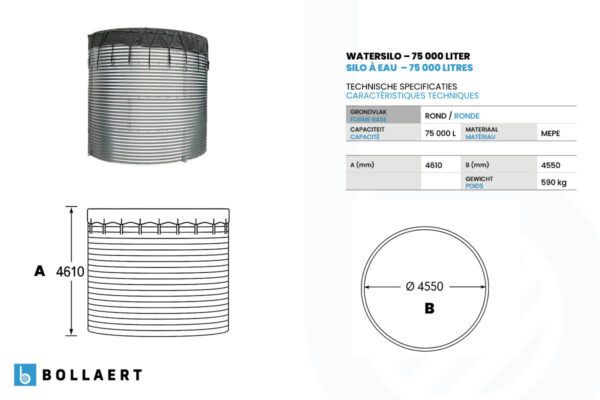 technische tekening watersilo 75000l
